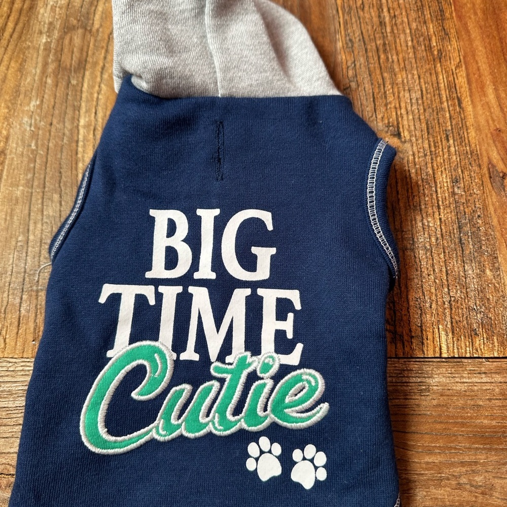 Navy Blue Dog Hoodie with Big Time Cutie Print